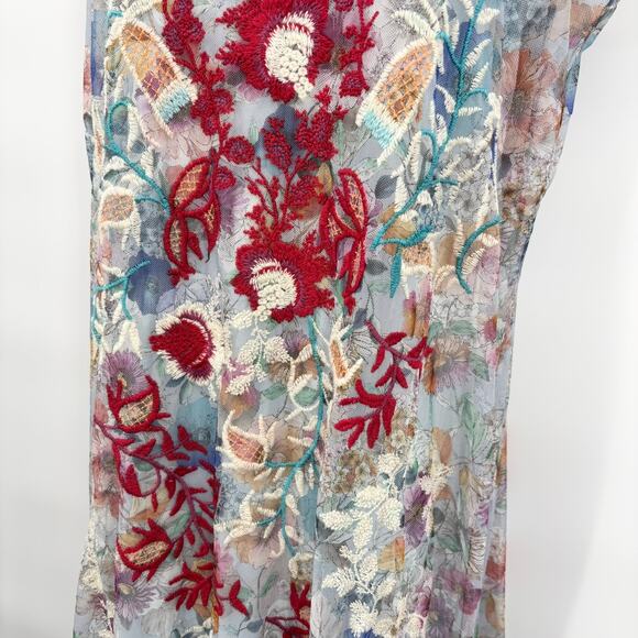 Johnny Was Biya Maxi Dress S Embroidered Mesh Floral Sheer Sleeveless Slip Mazzy - Picture 5 of 12